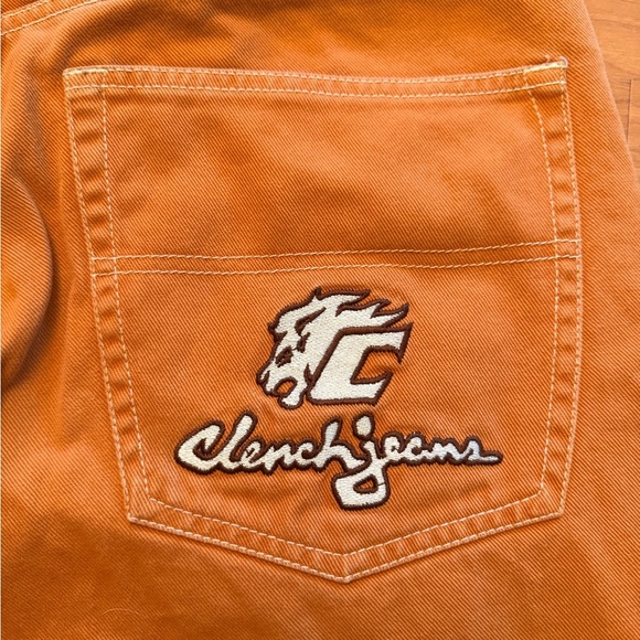 VTG Clench Jeans Mens Orange Denim Wide Baggy Skater 90s Y2K Tag Size 34x32 - Picture 2 of 16